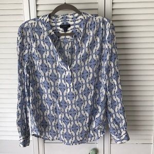 J crew silk blue & white Siamese cat popover sz 4